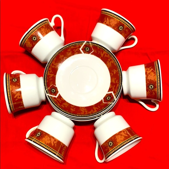 Porcelain set of 6 coffee cups and saucers - Picture 1 of 16